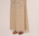 3D Floral Beaded Mermaid Gown With Sheer Short Sleeves In Biscotti 6