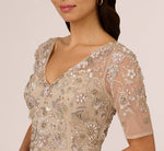 3D Floral Beaded Mermaid Gown With Sheer Short Sleeves In Biscotti 5
