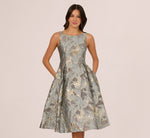 Tea Length Jacquard Dress With Sleeveless Bodic In Slate 2