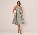 Tea Length Jacquard Dress With Sleeveless Bodic In Slate 7