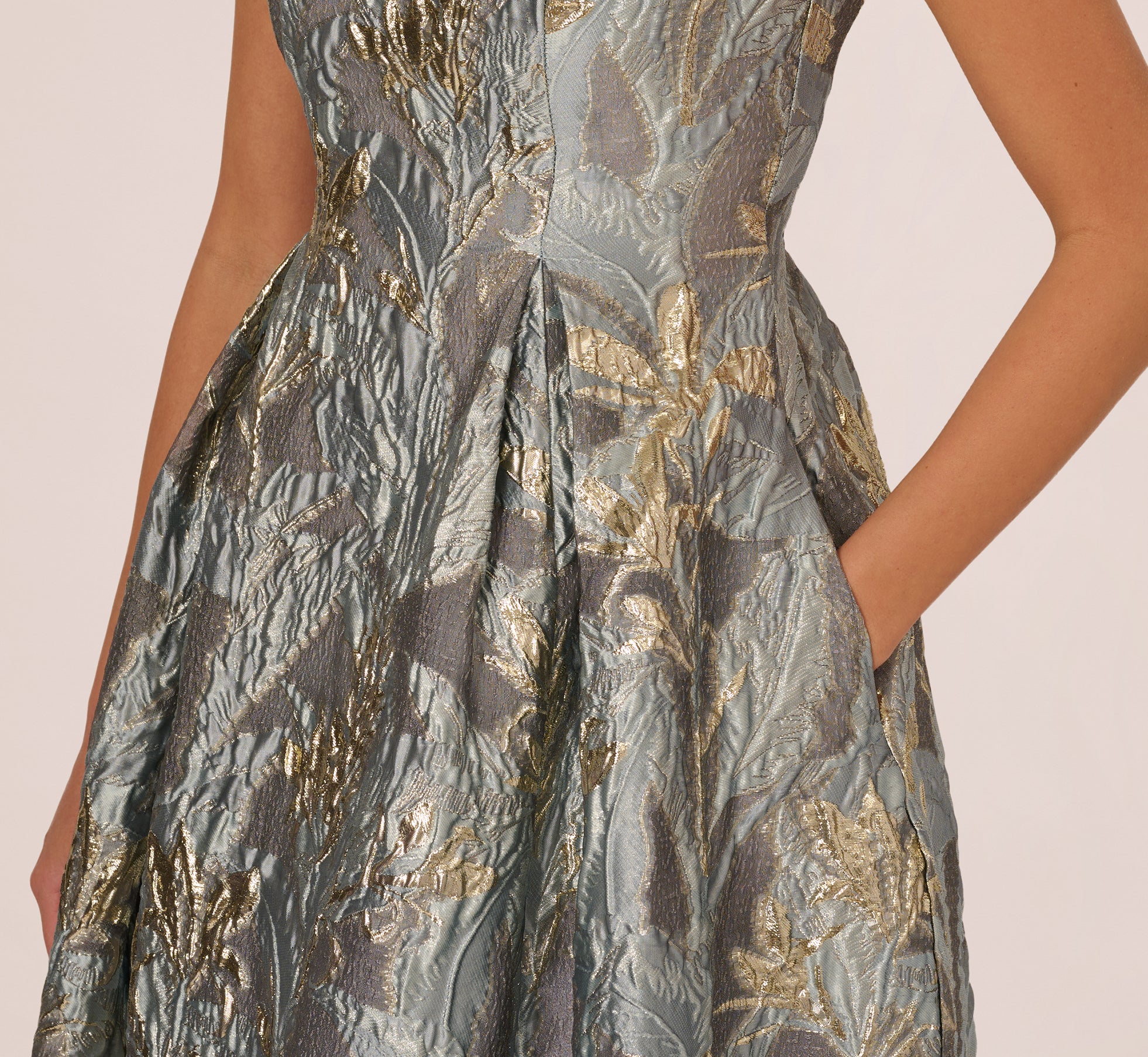 metallic jacquard fit and flare dress Halter Neckline Metallic Jacquard Floor-Length Dress – John Paul Ataker main image 1