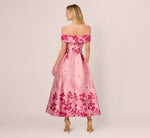 Floral Jacquard Ankle Length Dress With Off The Shoulder Neckline In Pink Multi 6