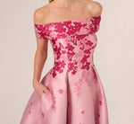 Floral Jacquard Ankle Length Dress With Off The Shoulder Neckline In Pink Multi 4