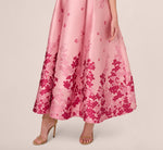 Floral Jacquard Ankle Length Dress With Off The Shoulder Neckline In Pink Multi 5