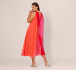Plus Size Color Block Chiffon Trapeze Dress With Chain Halter Neckline In Red Multi 5