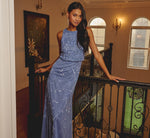 Sleeveless Blouson Mermaid Gown With Jasmine Beading In French Blue 1