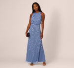 Sleeveless Blouson Mermaid Gown With Jasmine Beading In French Blue 2