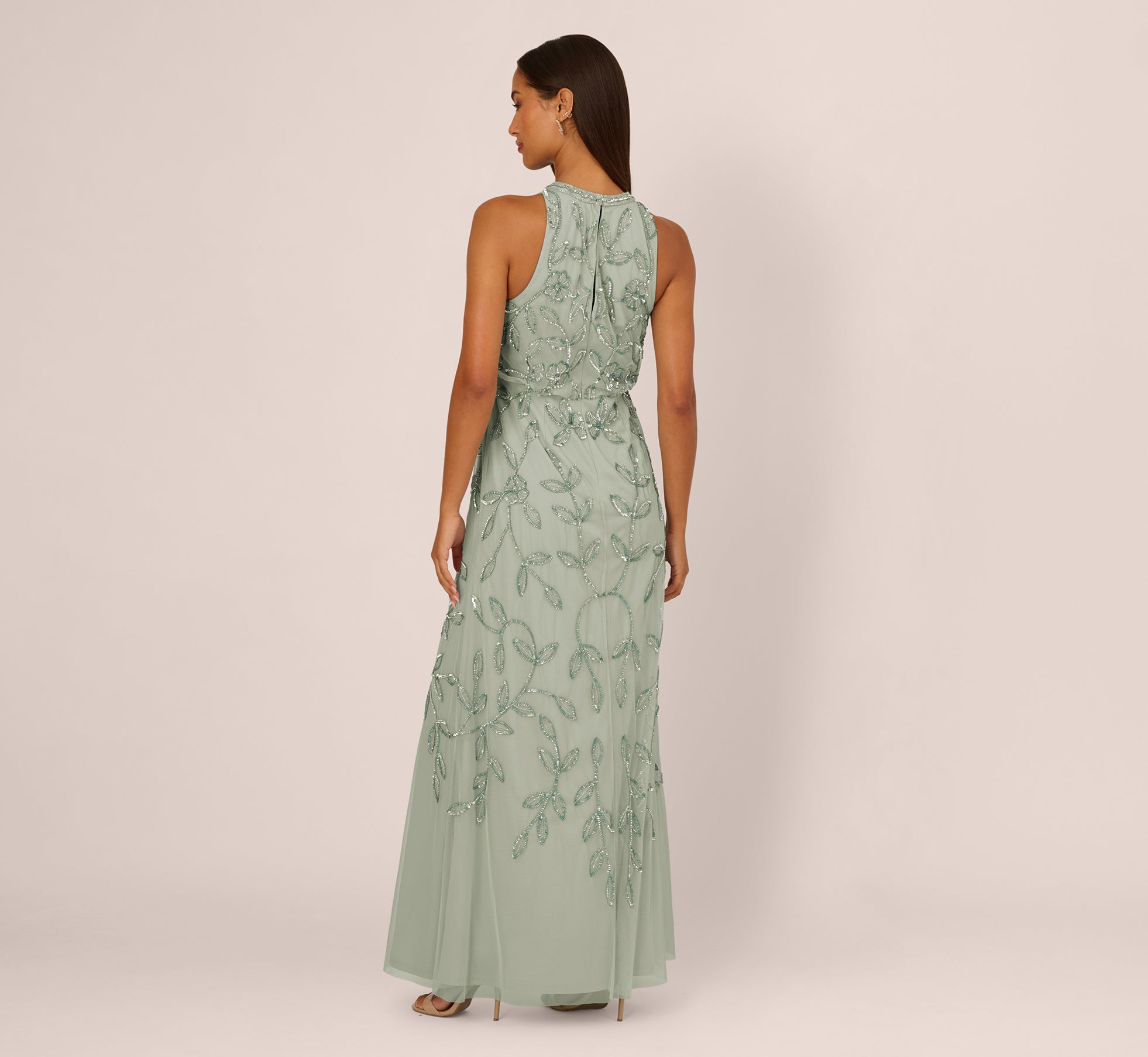 Adrianna Papell Women's Beaded Sleeveless Long Dress