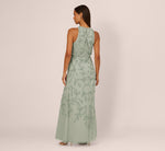 Sleeveless Blouson Mermaid Gown With Jasmine Beading In Aqua Dust 5
