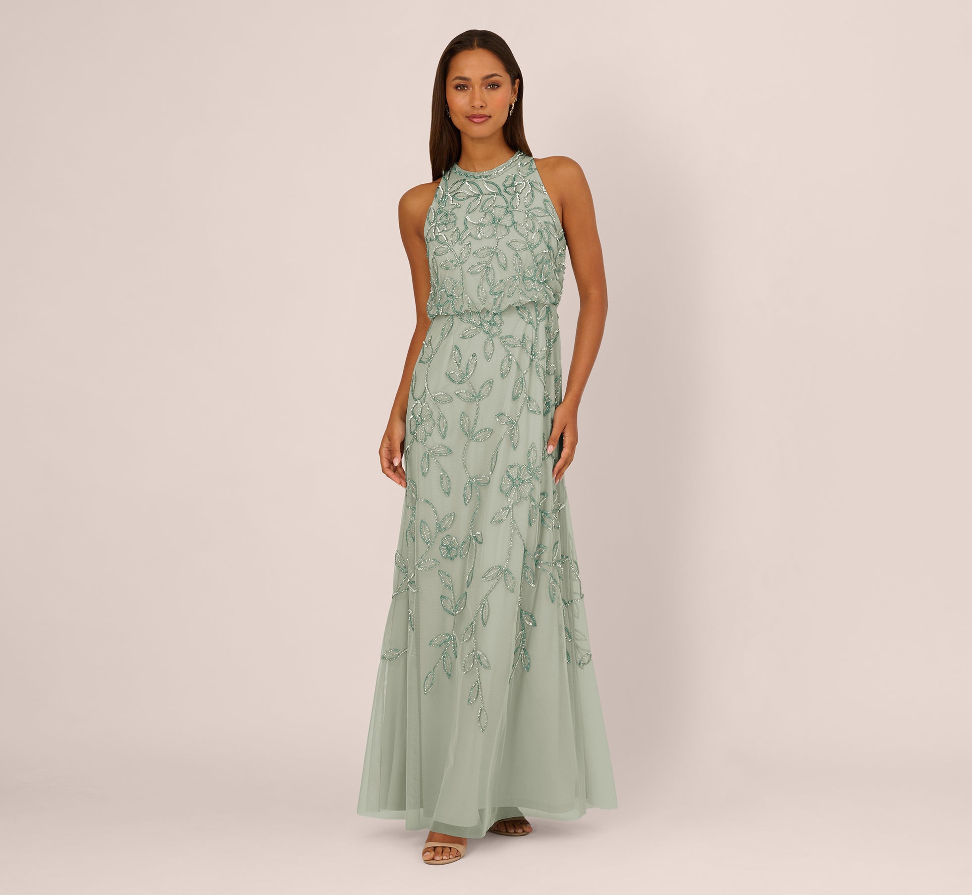 Adrianna Papell Women's Beaded Sleeveless Long Dress