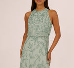 Sleeveless Blouson Mermaid Gown With Jasmine Beading In Aqua Dust 3