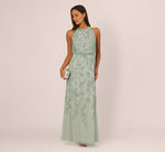 Sleeveless Blouson Mermaid Gown With Jasmine Beading In Aqua Dust 1
