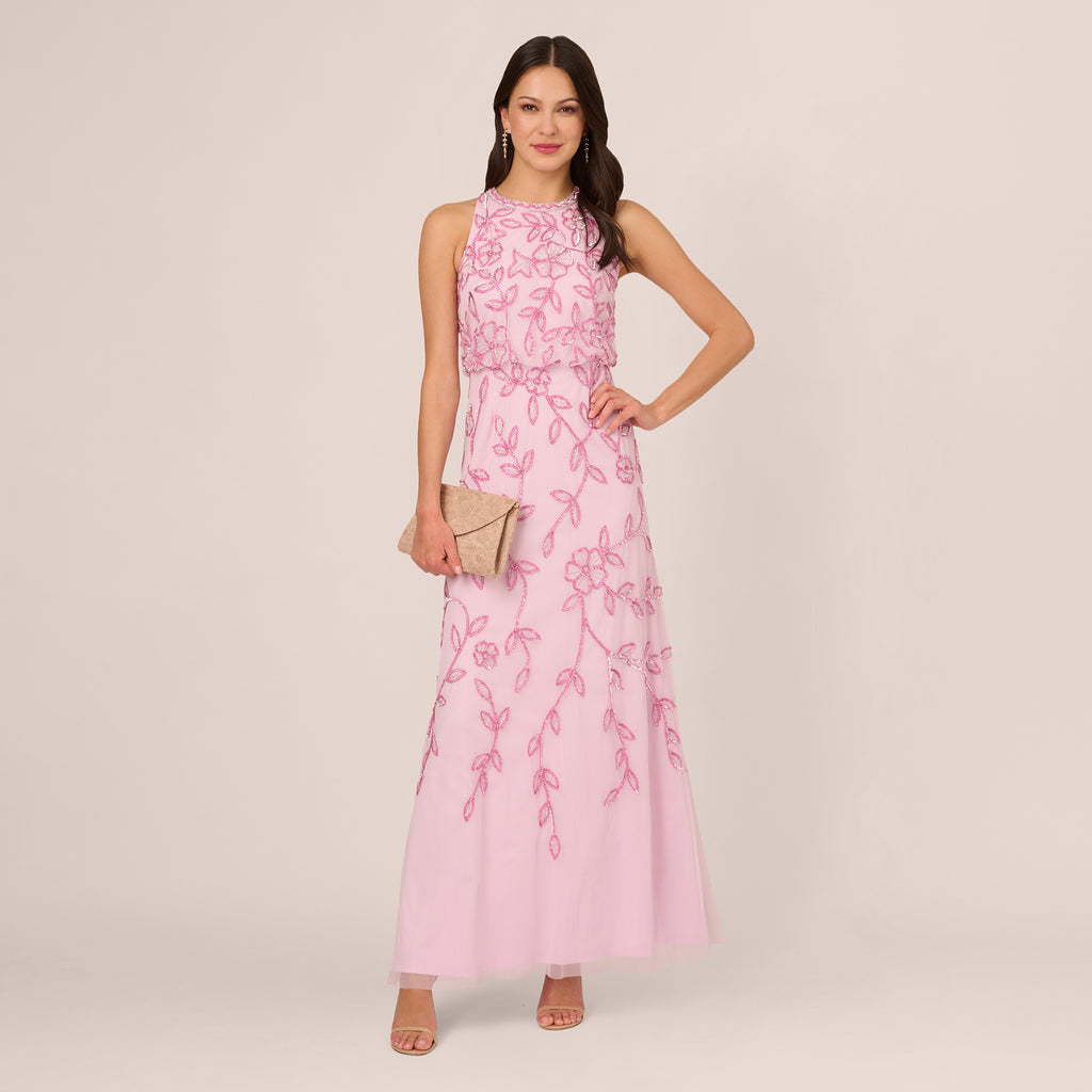 Sleeveless Blouson Mermaid Gown With Jasmine Beading In Pink Lace ...