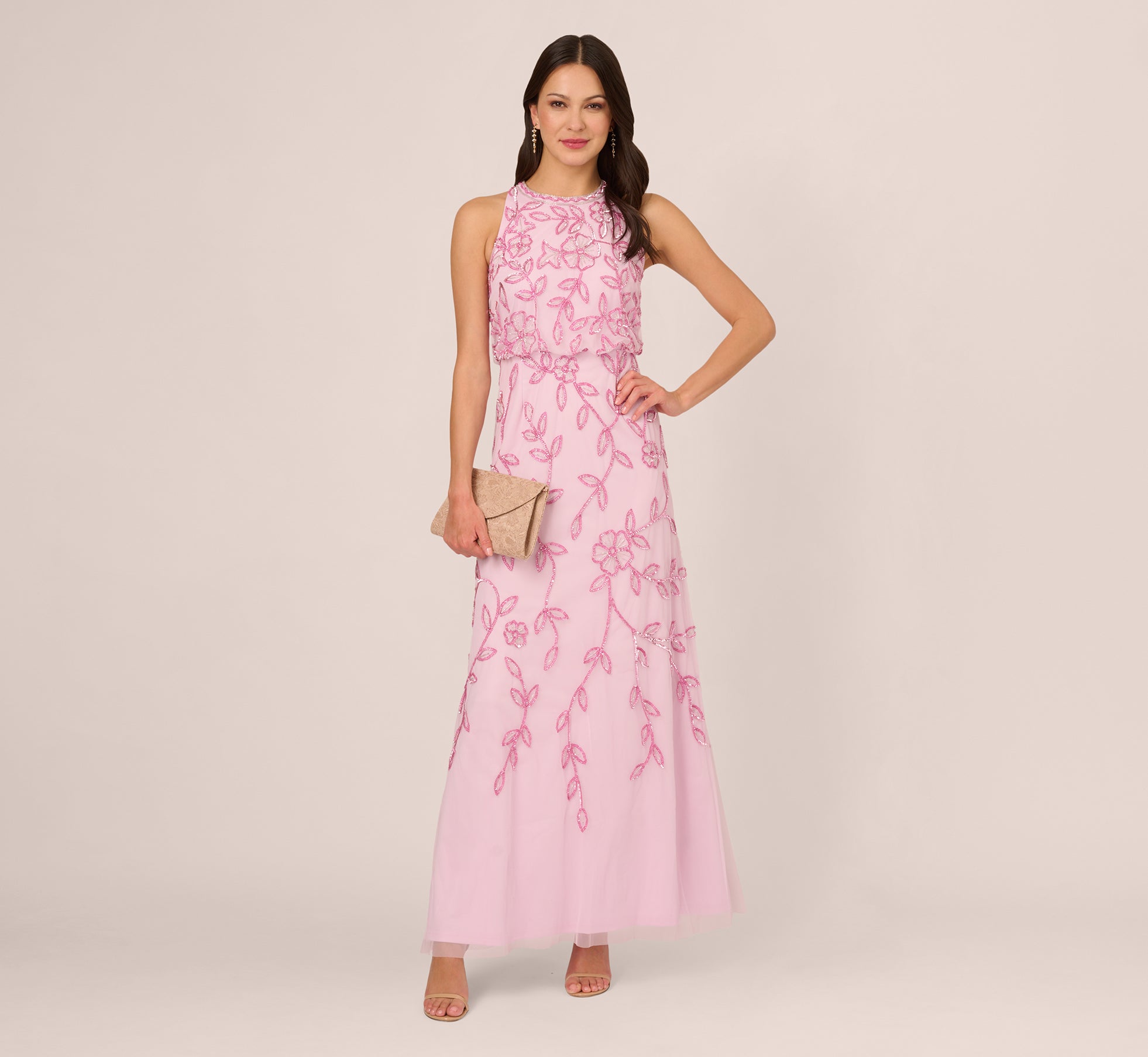 Sleeveless Blouson Mermaid Gown With Jasmine Beading In Pink Lace Sleeveless Blouson Mermaid Gown With Jasmine Beading In Pink Lace