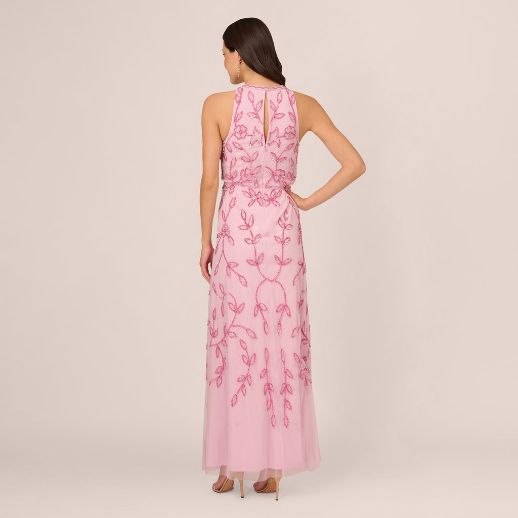 Sleeveless Blouson Mermaid Gown With Jasmine Beading In Pink Lace ...
