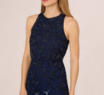 Sleeveless Blouson Mermaid Gown With Jasmine Beading In Light Navy 6