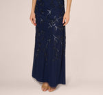 Sleeveless Blouson Mermaid Gown With Jasmine Beading In Light Navy 3