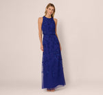 Sleeveless Blouson Mermaid Gown With Jasmine Beading In Dark Blue Violet 2