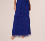 Sleeveless Blouson Mermaid Gown With Jasmine Beading In Dark Blue Violet 4
