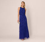 Sleeveless Blouson Mermaid Gown With Jasmine Beading In Dark Blue Violet 1