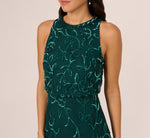 Sleeveless Blouson Mermaid Gown With Jasmine Beading In Gem Green 3