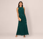 Sleeveless Blouson Mermaid Gown With Jasmine Beading In Gem Green 1