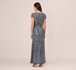 Jasmine Beaded Blouson Gown With Sheer Short Sleeves In Dusty Blue 5