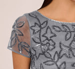 Jasmine Beaded Blouson Gown With Sheer Short Sleeves In Dusty Blue 4