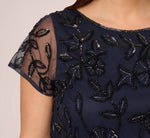 Plus Size Jasmine Beaded Blouson Gown With Sheer Short Sleeves In Navy Black 4