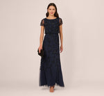 Jasmine Beaded Blouson Gown With Sheer Short Sleeves In Navy Black 6