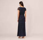 Jasmine Beaded Blouson Gown With Sheer Short Sleeves In Navy Black 4