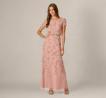 Jasmine Beaded Blouson Gown With Sheer Short Sleeves In Mauve 2