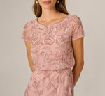 Jasmine Beaded Blouson Gown With Sheer Short Sleeves In Mauve 3