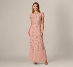 Jasmine Beaded Blouson Gown With Sheer Short Sleeves In Mauve 1