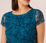 Jasmine Beaded Blouson Gown With Sheer Short Sleeves In Teal Sapphire 3