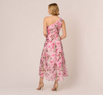 Floral Print Organza Midi Dress With One Shoulder Neckline In Pink Multi 5