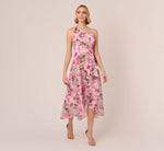 Floral Print Organza Midi Dress With One Shoulder Neckline In Pink Multi 2