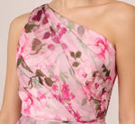 Floral Print Organza Midi Dress With One Shoulder Neckline In Pink Multi 4