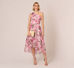 Floral Print Organza Midi Dress With One Shoulder Neckline In Pink Multi 1