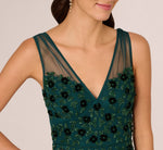 Velvet Floral Beaded Gown With Sheer Tank Straps In Gem Green 4
