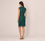 Cap Sleeve Sequin Beaded Dress With Mock Neckline In Gem Green 6