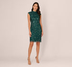 Cap Sleeve Sequin Beaded Dress With Mock Neckline In Gem Green 8
