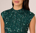 Cap Sleeve Sequin Beaded Dress With Mock Neckline In Gem Green 5