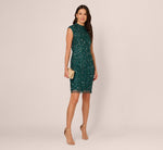 Cap Sleeve Sequin Beaded Dress With Mock Neckline In Gem Green 2