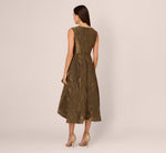 Textured Jacquard High Low Dress With Notched Neck In Metallic Gold 5