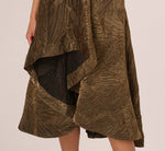 Textured Jacquard High Low Dress With Notched Neck In Metallic Gold 3