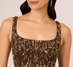Sleeveless Beaded Mermaid Gown With Square Neckline In Chocolate 4