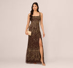 Sleeveless Beaded Mermaid Gown With Square Neckline In Chocolate 2