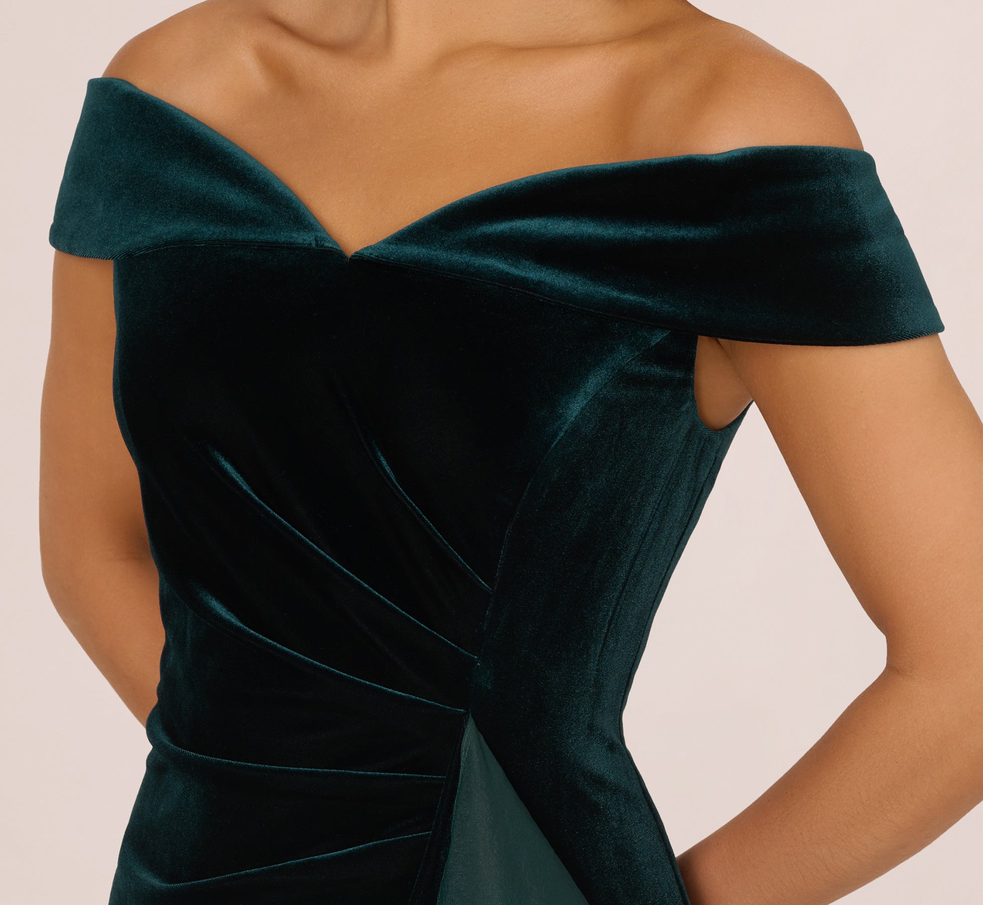 Hunter Off The Shoulder Velvet Mermaid Gown With Organza Ruffle