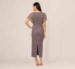 Beaded Ankle Length Dress With Sheer Flutter Sleeves In Moonscape 6